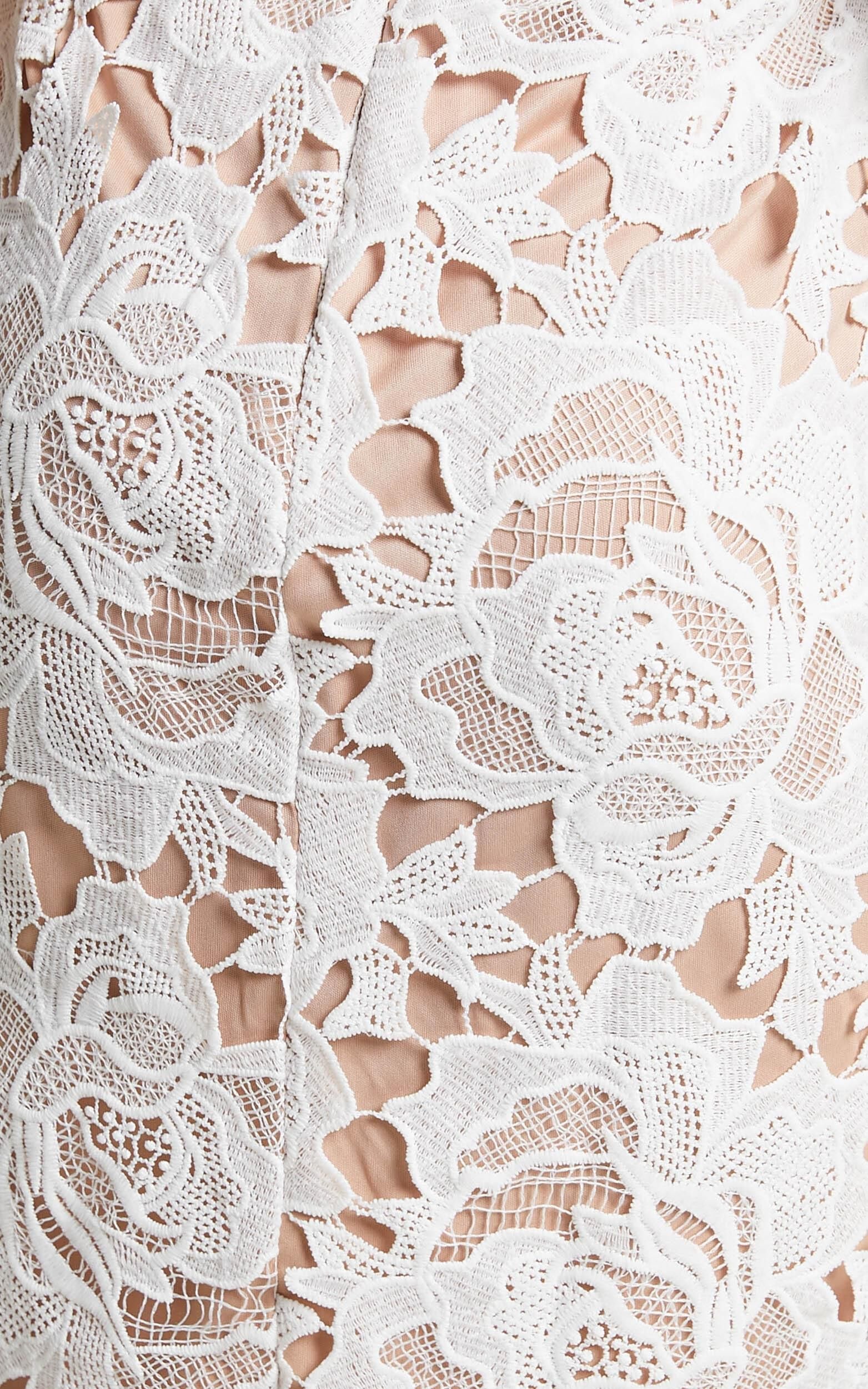 Lace To Lace Midi Dress - Strapless Bodycon Dress in White Lace